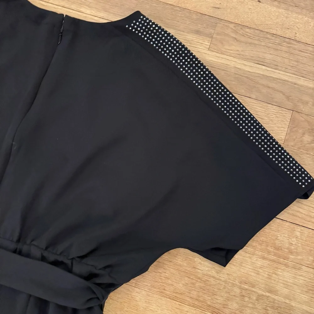 Lane Bryant black belted short sleeve romper with studded shoulders sz XXL b52